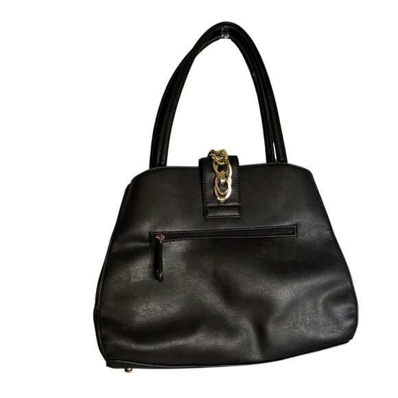 Marc New York (Andrew Marc) Black Handbag With Embroidered Red Roses Gold Hdware - Picture 5 of 10